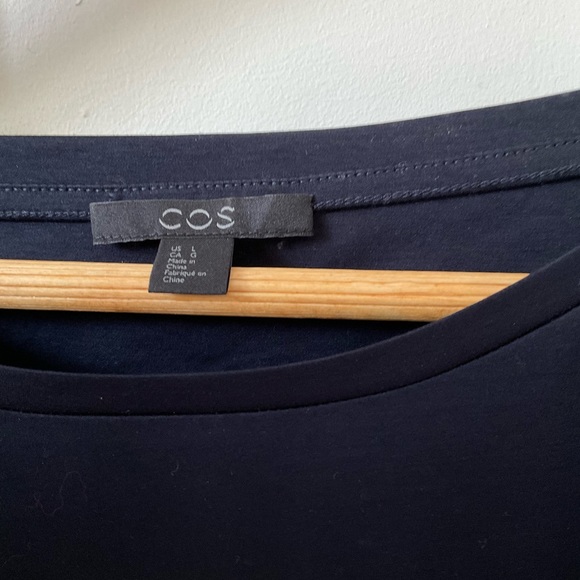 COS WOVEN SILK  Blouse Top T shirt Large navy yellow *works as maternity top* - Picture 3 of 7